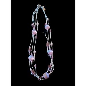 LIA SOPHIA Necklace Silver Tone Lavender Mauve Cats Eye Bead Layerd Station